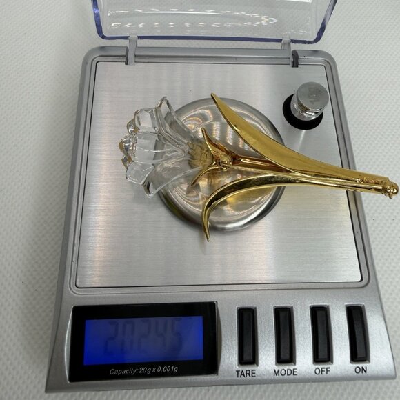 Retired Swarovski Tulip Flower Brooch Swan Logo Gold Tone Clear Crystal Pin - Picture 3 of 7